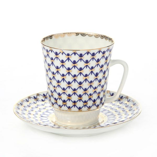 ロシア食器 インペリアル・ポーセリン コバルトネット ティー カップ＆ソーサー（メイ）165ml
