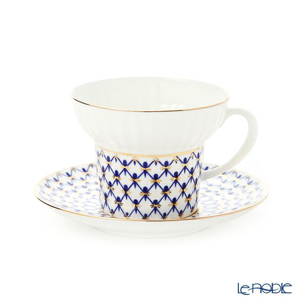 ロシア食器 インペリアル・ポーセリン コバルトネット ティーカップ＆ソーサー（ウエイブ） 155ml