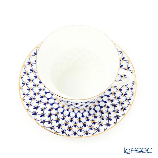 ロシア食器 インペリアル・ポーセリン コバルトネット ティーカップ＆ソーサー（ウエイブ） 155ml