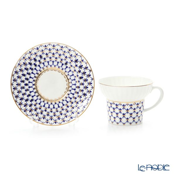 ロシア食器 インペリアル・ポーセリン コバルトネット ティーカップ＆ソーサー（ウエイブ） 155ml