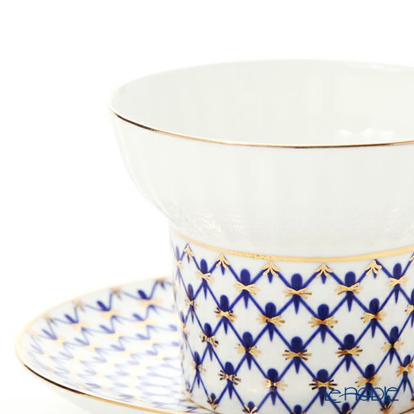 ロシア食器 インペリアル・ポーセリン コバルトネット ティーカップ＆ソーサー（ウエイブ） 155ml