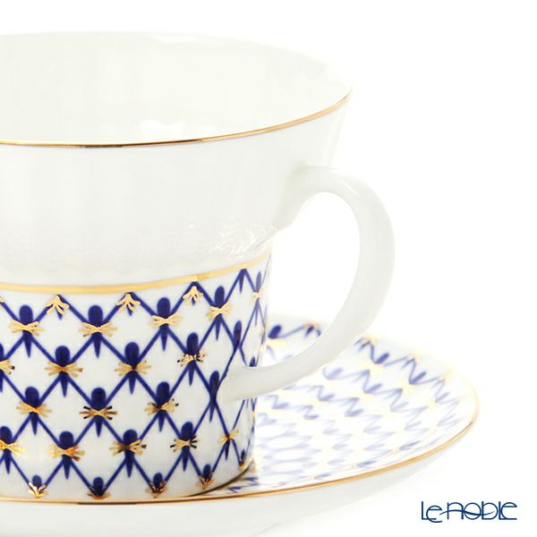 ロシア食器 インペリアル・ポーセリン コバルトネット ティーカップ＆ソーサー（ウエイブ） 155ml