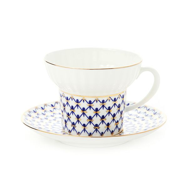 ロシア食器 インペリアル・ポーセリン コバルトネット ティーカップ＆ソーサー（ウエイブ） 155ml