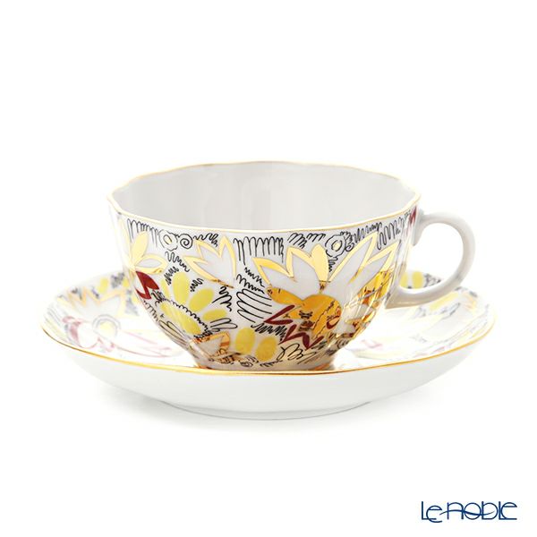 ロシア食器 インペリアル・ポーセリン ゴールデンカモミール ティーカップ＆ソーサー 250ml