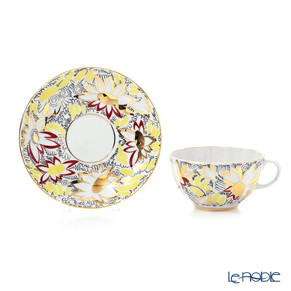 ロシア食器 インペリアル・ポーセリン ゴールデンカモミール ティーカップ＆ソーサー 250ml