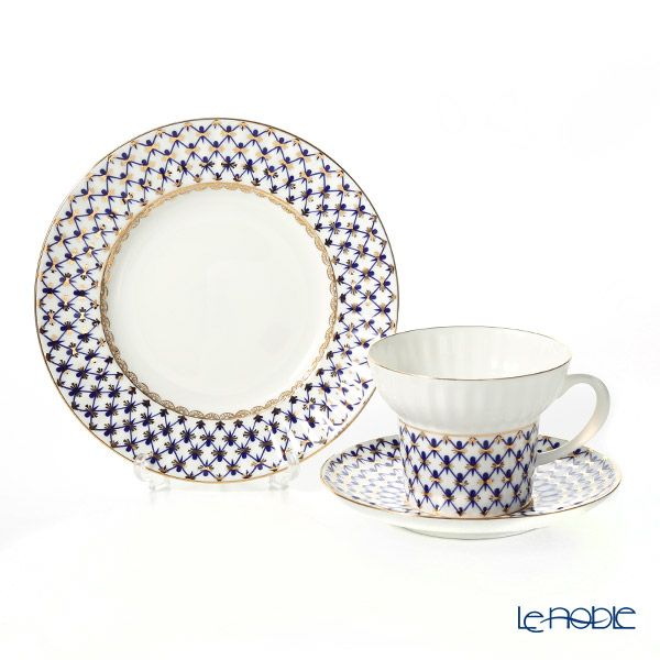 ロシア食器 インペリアル・ポーセリン コバルトネット 3ピースセット（ウエイブ） 155ml