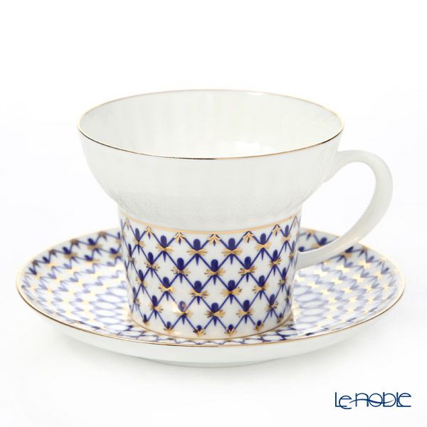 ロシア食器 インペリアル・ポーセリン コバルトネット 3ピースセット（ウエイブ） 155ml