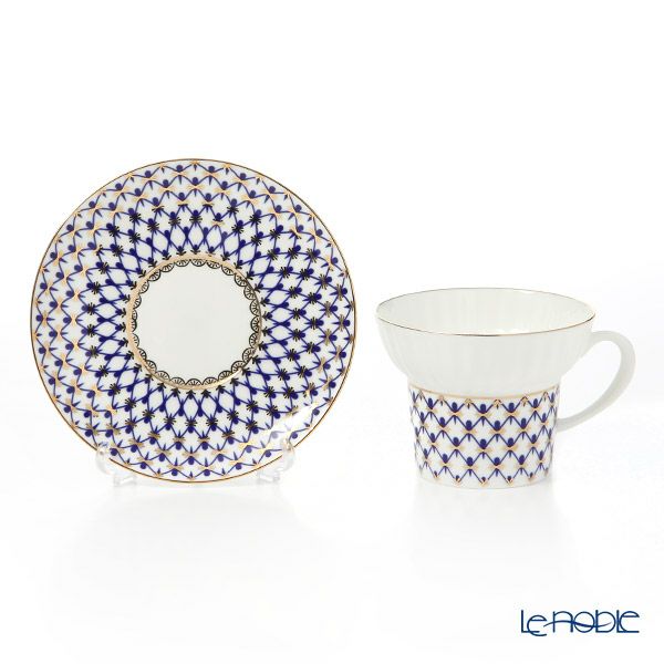 ロシア食器 インペリアル・ポーセリン コバルトネット 3ピースセット（ウエイブ） 155ml