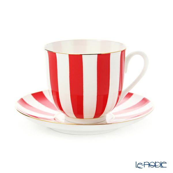 ロシア食器 インペリアル・ポーセリン インペリアルストライプ カップ＆ソーサー レッド 180ml