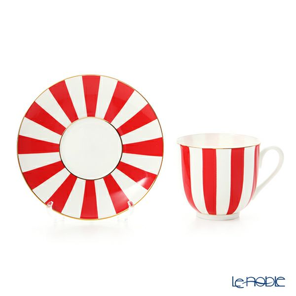 ロシア食器 インペリアル・ポーセリン インペリアルストライプ カップ＆ソーサー レッド 180ml