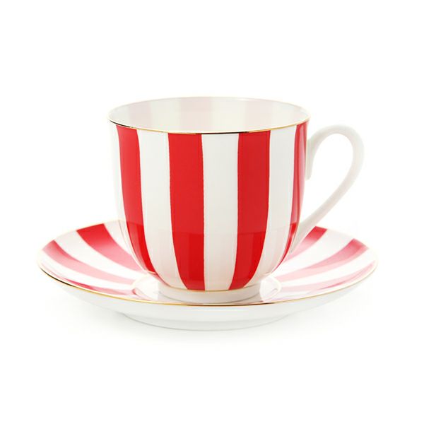 ロシア食器 インペリアル・ポーセリン インペリアルストライプ カップ＆ソーサー レッド 180ml