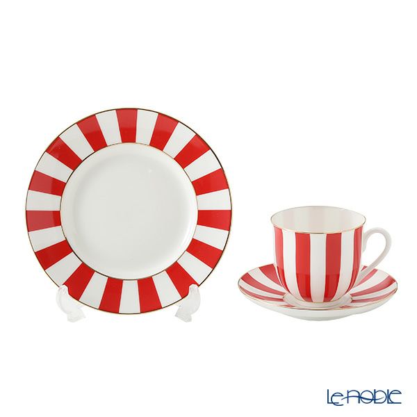 ロシア食器 インペリアル・ポーセリン インペリアルストライプ 3ピースセット レッド 180ml
