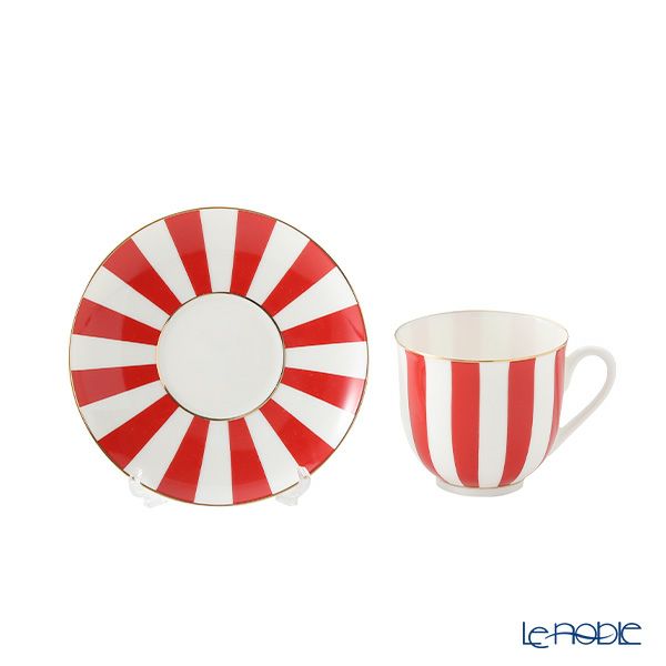 ロシア食器 インペリアル・ポーセリン インペリアルストライプ 3ピースセット レッド 180ml