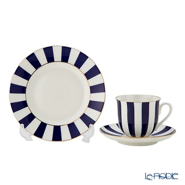 ロシア食器 インペリアル・ポーセリン インペリアルストライプ 3ピースセット コバルト 180ml