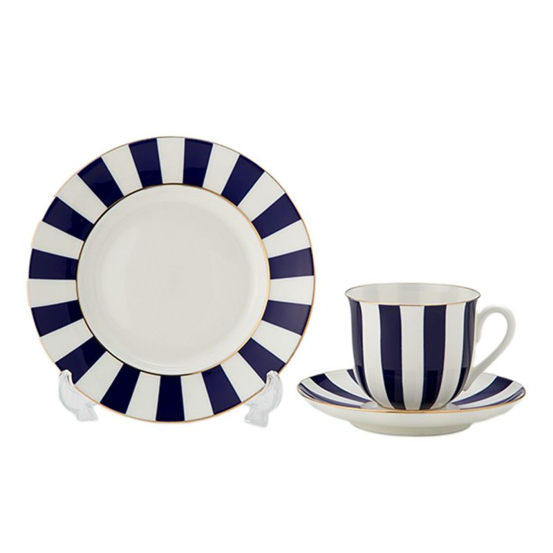 ロシア食器 インペリアル・ポーセリン インペリアルストライプ 3ピースセット コバルト 180ml
