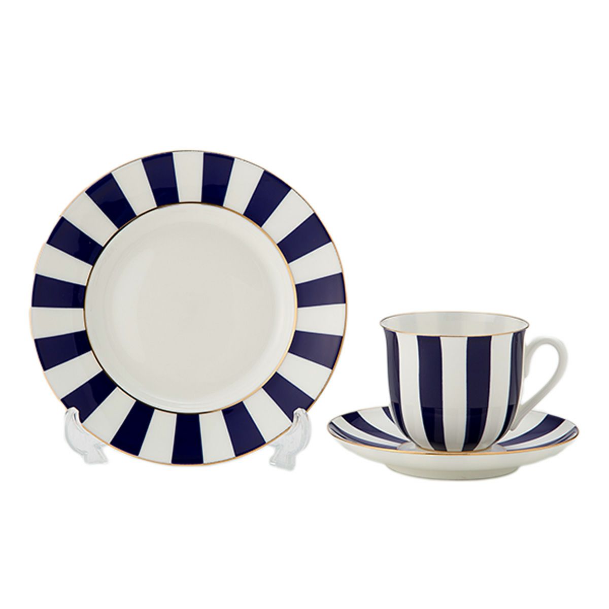 ロシア食器 インペリアル・ポーセリン インペリアルストライプ 3ピースセット コバルト 180ml