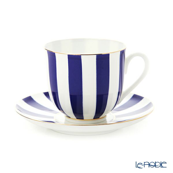 ロシア食器 インペリアル・ポーセリン インペリアルストライプ カップ＆ソーサー コバルト 180ml