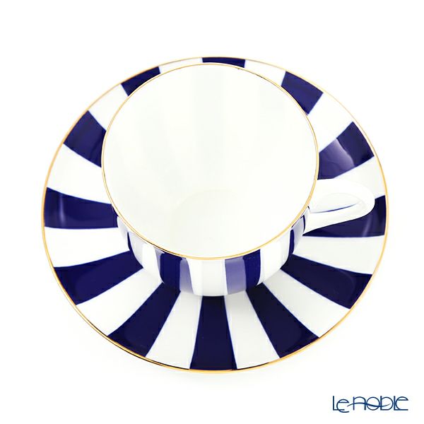 ロシア食器 インペリアル・ポーセリン インペリアルストライプ カップ＆ソーサー コバルト 180ml