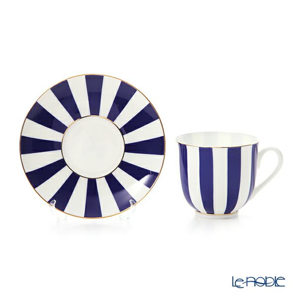 ロシア食器 インペリアル・ポーセリン インペリアルストライプ カップ＆ソーサー コバルト 180ml