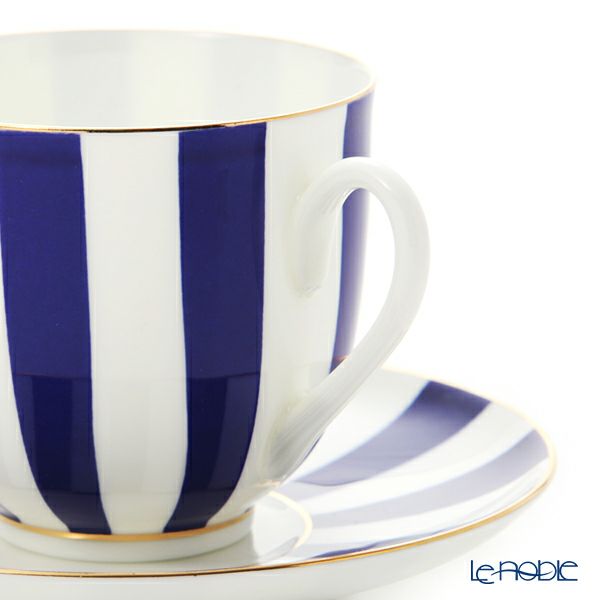 ロシア食器 インペリアル・ポーセリン インペリアルストライプ カップ＆ソーサー コバルト 180ml