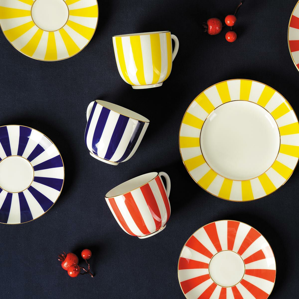 ロシア食器 インペリアル・ポーセリン インペリアルストライプ カップ＆ソーサー コバルト 180ml