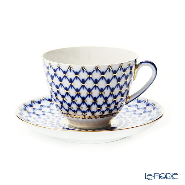 ロシア食器 インペリアル・ポーセリン コバルトネット ティーカップ＆ソーサー 250ml （スプリング）
