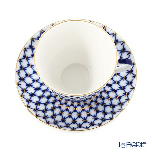ロシア食器 インペリアル・ポーセリン コバルトネット ティーカップ＆ソーサー 250ml （スプリング）