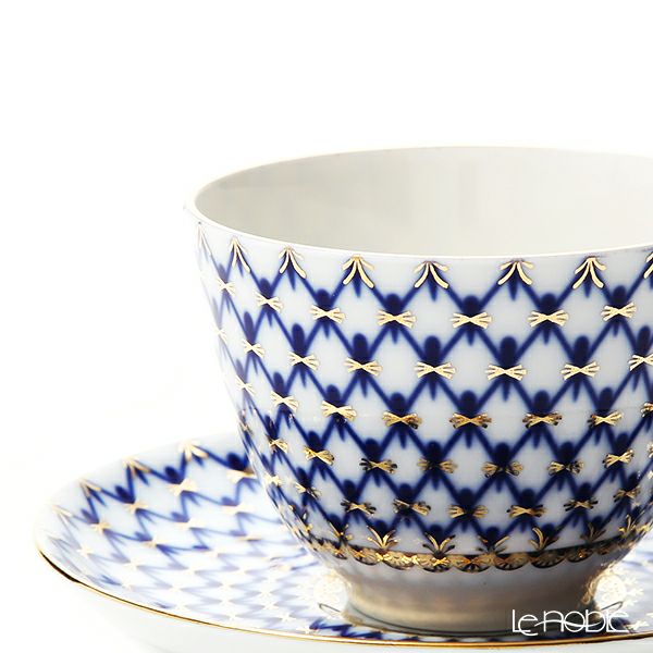 ロシア食器 インペリアル・ポーセリン コバルトネット ティーカップ＆ソーサー 250ml （スプリング）