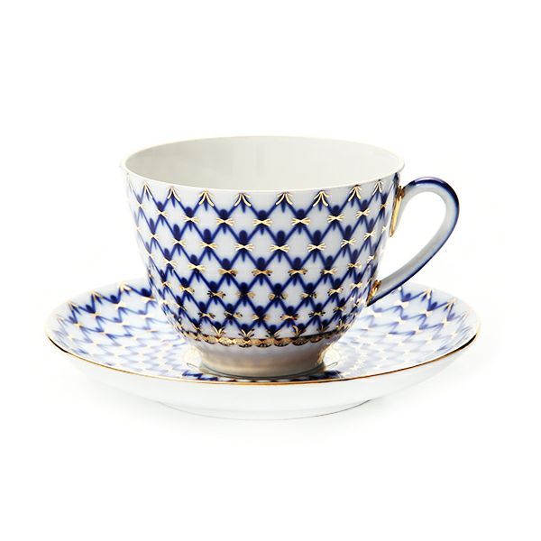 ロシア食器 インペリアル・ポーセリン コバルトネット ティーカップ＆ソーサー 250ml （スプリング）