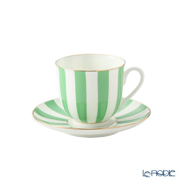 ロシア食器 インペリアル・ポーセリン インペリアルストライプ カップ＆ソーサー グリーン 180ml