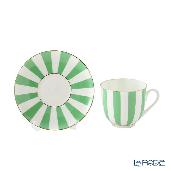 ロシア食器 インペリアル・ポーセリン インペリアルストライプ カップ＆ソーサー グリーン 180ml