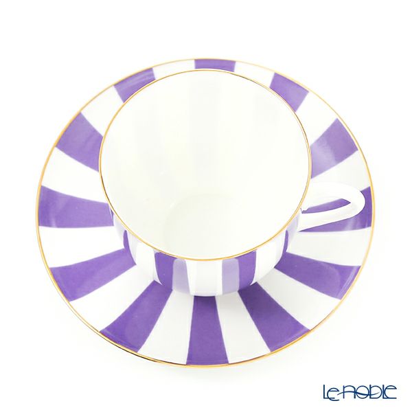 ロシア食器 インペリアル・ポーセリン インペリアルストライプ カップ＆ソーサー パープル 180ml