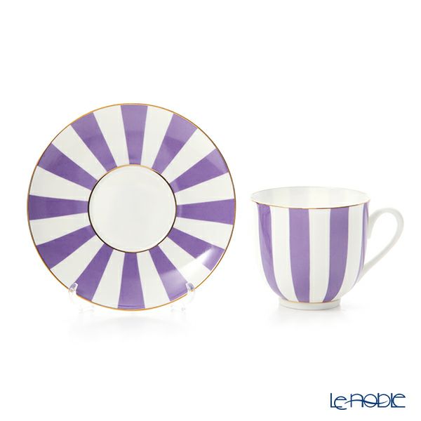 ロシア食器 インペリアル・ポーセリン インペリアルストライプ カップ＆ソーサー パープル 180ml