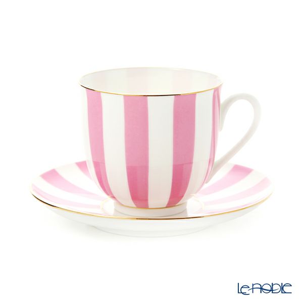 ロシア食器 インペリアル・ポーセリン インペリアルストライプ カップ＆ソーサー ピンク 180ml