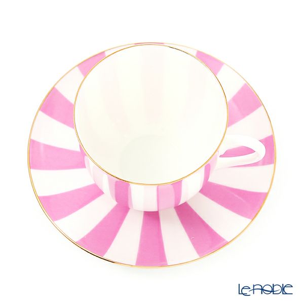 ロシア食器 インペリアル・ポーセリン インペリアルストライプ カップ＆ソーサー ピンク 180ml