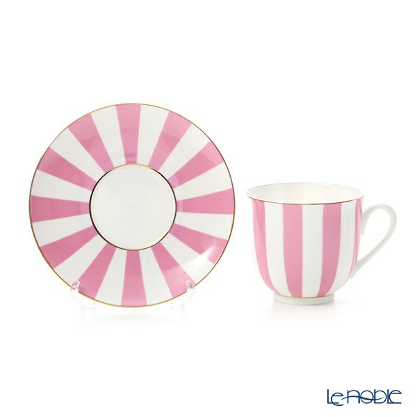 ロシア食器 インペリアル・ポーセリン インペリアルストライプ カップ＆ソーサー ピンク 180ml