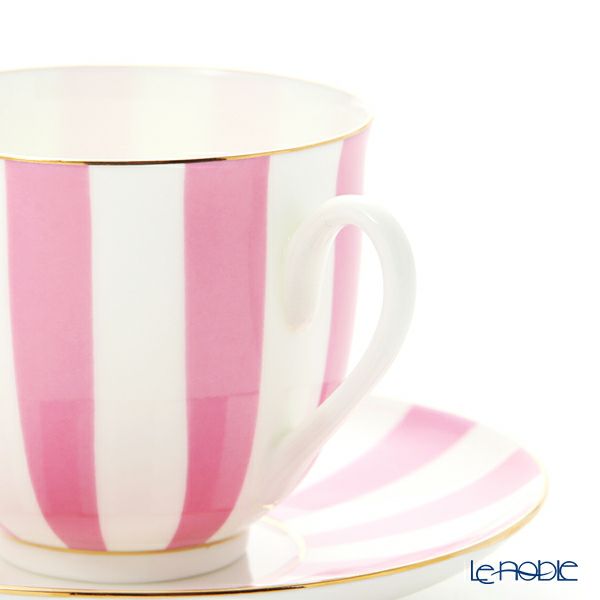 ロシア食器 インペリアル・ポーセリン インペリアルストライプ カップ＆ソーサー ピンク 180ml
