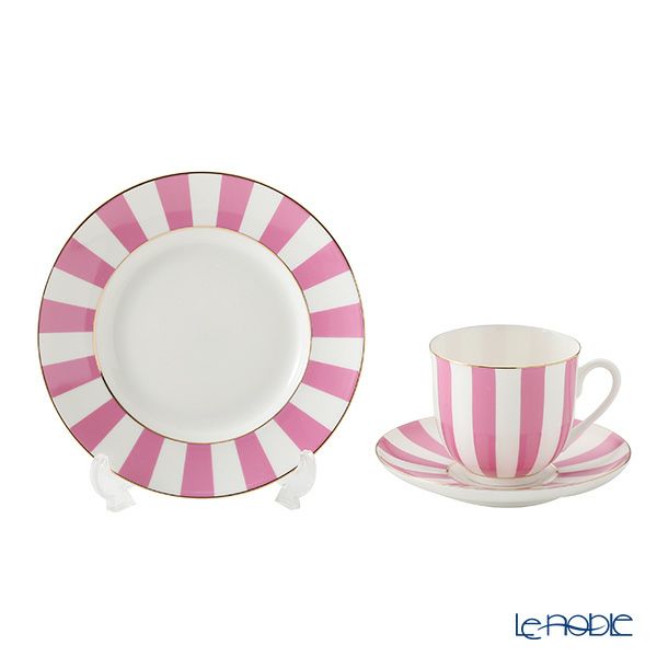 ロシア食器 インペリアル・ポーセリン インペリアルストライプ 3ピースセット ピンク 180ml
