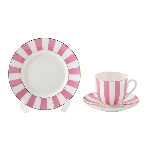 ロシア食器 インペリアル・ポーセリン インペリアルストライプ 3ピースセット ピンク 180ml