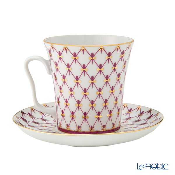 ロシア食器 インペリアル・ポーセリン ブルース（ピンクネット） マグ＆ソーサーセット 360ml NEW