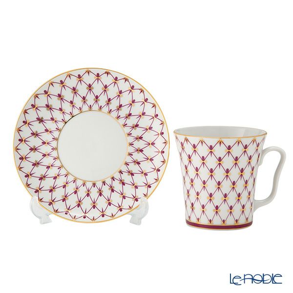 ロシア食器 インペリアル・ポーセリン ブルース（ピンクネット） マグ＆ソーサーセット 360ml NEW