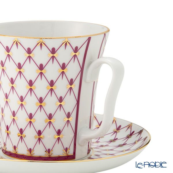 ロシア食器 インペリアル・ポーセリン ブルース（ピンクネット） マグ＆ソーサーセット 360ml NEW