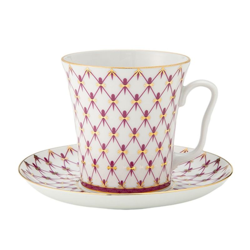 ロシア食器 インペリアル・ポーセリン ブルース（ピンクネット） マグ＆ソーサーセット 360ml NEW