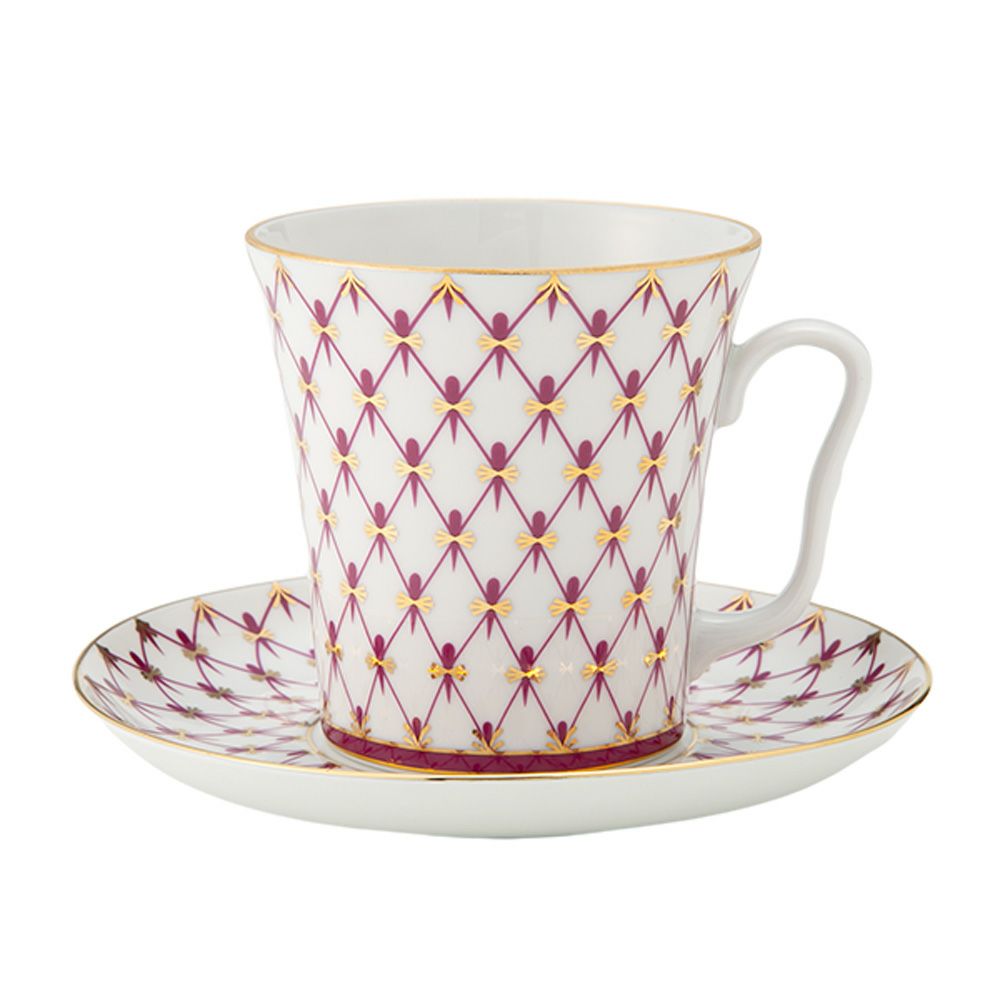 ロシア食器 インペリアル・ポーセリン ブルース（ピンクネット） マグ＆ソーサーセット 360ml NEW