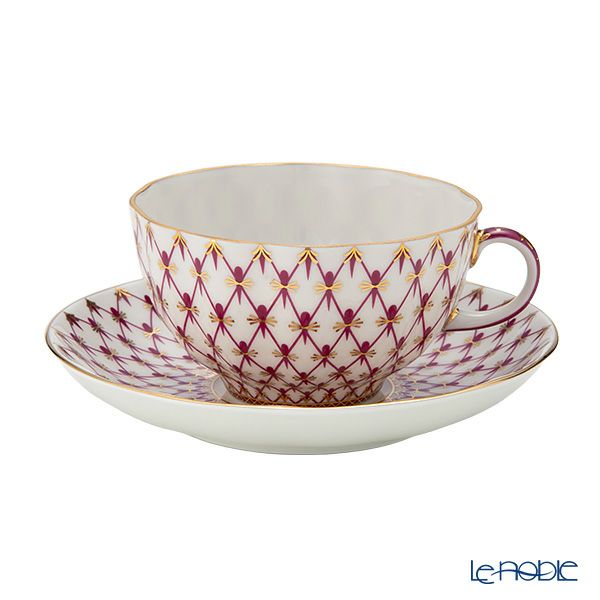 ロシア食器 インペリアル・ポーセリン ブルース（ピンクネット） ティーカップ＆ソーサー 250ml New