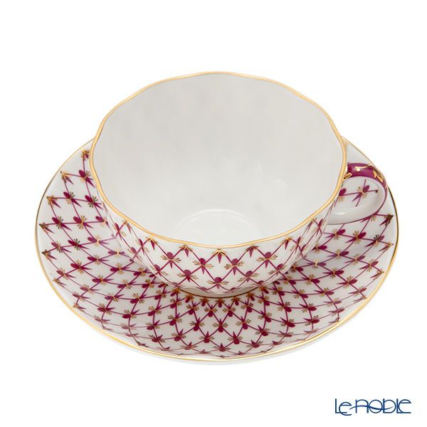 ロシア食器 インペリアル・ポーセリン ブルース（ピンクネット） ティーカップ＆ソーサー 250ml New