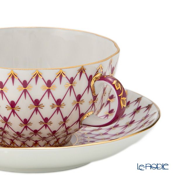 ロシア食器 インペリアル・ポーセリン ブルース（ピンクネット） ティーカップ＆ソーサー 250ml New