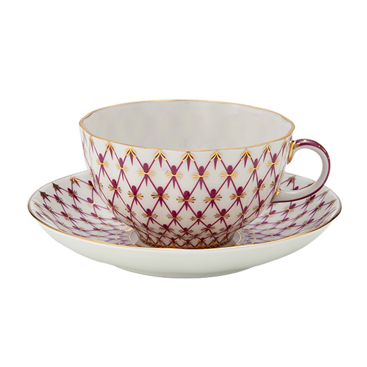 ロシア食器 インペリアル・ポーセリン ブルース（ピンクネット） ティーカップ＆ソーサー 250ml New