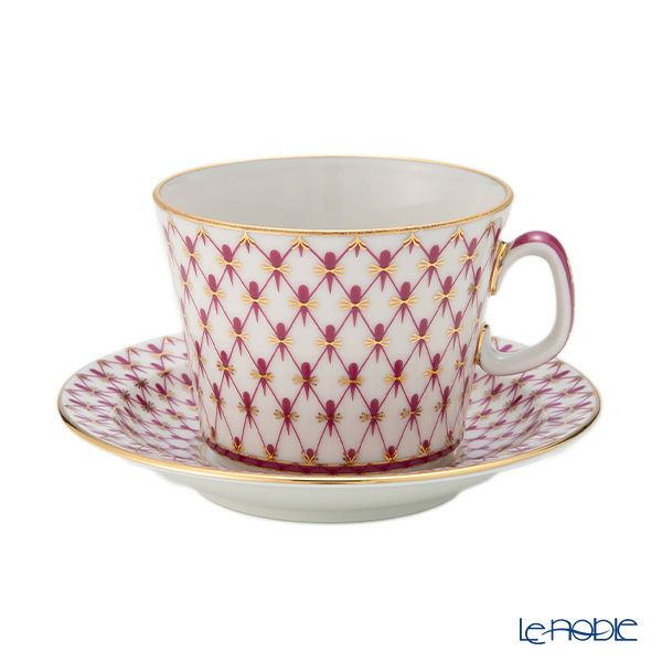 ロシア食器 インペリアル・ポーセリン ブルース（ピンクネット） ティーカップ＆ソーサー ユース 250ml