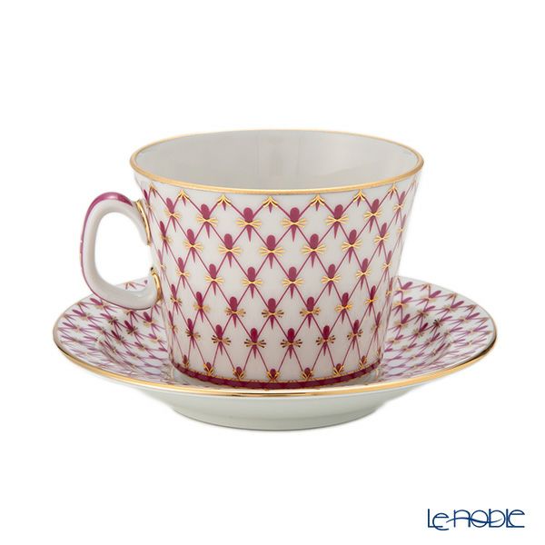 ロシア食器 インペリアル・ポーセリン ブルース（ピンクネット） ティーカップ＆ソーサー ユース 250ml